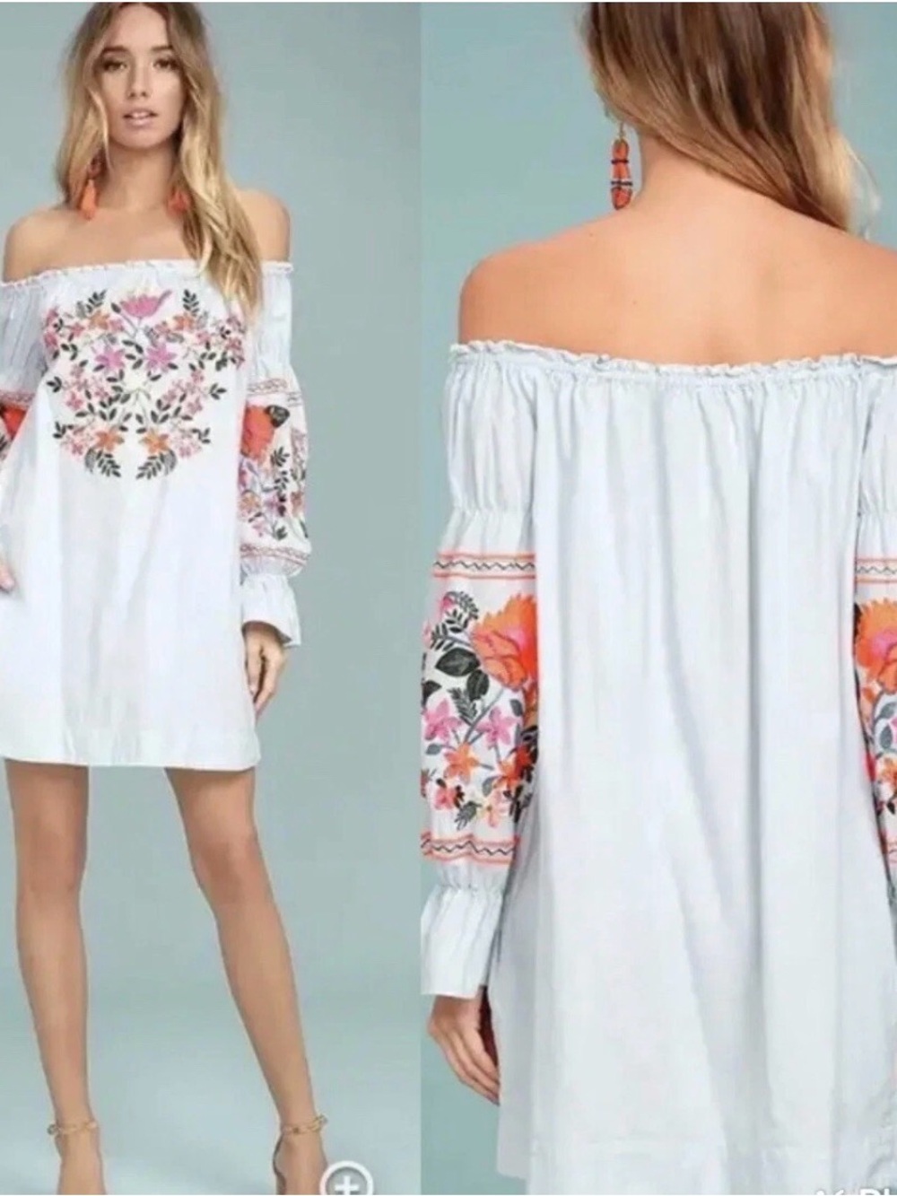 Free People‎ Fleur Du Jour Blue Mini Dress Embroidered Floral Multicolor Medium